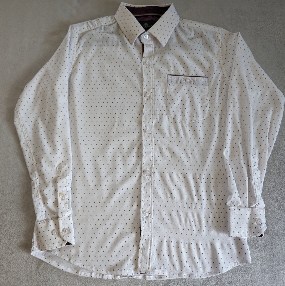 Craft+Flow Boys White/Maroon Long Adjustable Sleeve Button-Down Shirt Size 8